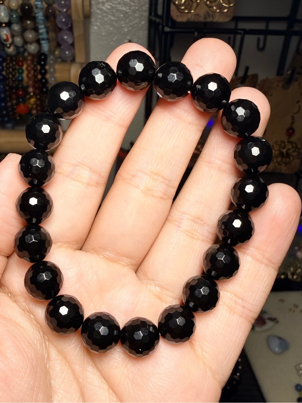 Black Onyx Bracelet 10mm Faceted Natural Gemstone Bracelet